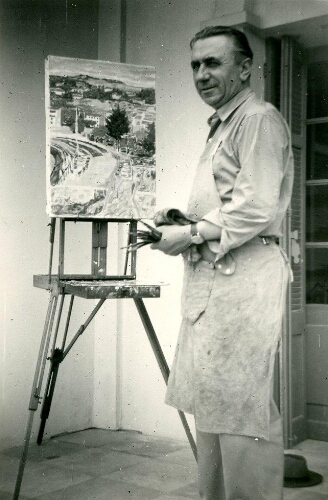 Jules Cavaillès devant son chevalet à Cassis  en 1954.