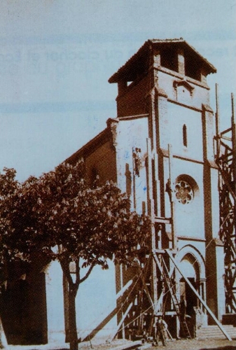 Travaux au clocher de l'église Sainte-Cécile.