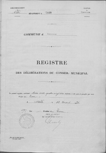 Conseil municipal.-Registre des délibérations du 31 mai 1931 au 17 septembre 1939